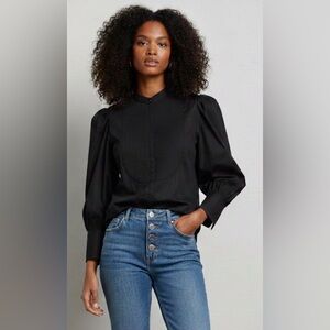 GAP HFR Harlem’s Fashion Row by N’Gai Black Puff-Sleeve Pintuck Tuxedo Shirt XS